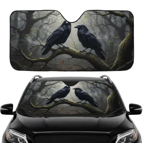 Majestic Ravens Ancient Woodland Mossy Branch - Car Interior Upgrade Car Sunshade