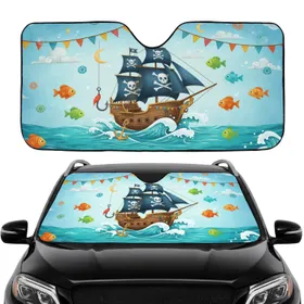 Pirate Ship Skull Crossbones Anchor Voyage - Car Interior Upgrade for Adventurers Car Sunshade