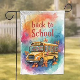 School Bus Books Autumn Leaves Back to School - Student Teacher Gift Garden Flag