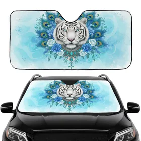 White Tiger Sapphire Necklace Peacock Feather Blue Rose - Road Trip Travel Essential Car Sunshade