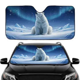 Majestic Polar Bear Arctic Snow Shimmering Stars - Car Interior Upgrade Car Sunshade