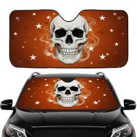 Stark White Human Skull Deep Black Sockets White Stars - Travel Essentials Car Interior Upgrade Car Sunshade