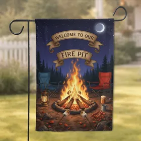 Roaring Campfire Night Scene Marshmallows - Outdoor Living Gift for Camping Lover Garden Flag