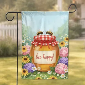 Honey Jar Bee Happy Cottage Garden Flowers - Home Decor Gift for Garden Lover Garden Flag