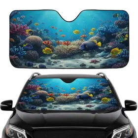 Clownfish Emperor Angelfish Tangs Coral Reef - Travel Essentials for Marine Life Lover Car Sunshade