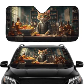 Ginger Tabby Cat Alchemist Apothecary Elixir Shop - Road Trip Gift Car Sunshade