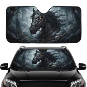 Majestic Armored Horse Head Glowing Amber Eye Celtic Runic - Car Interior Upgrade Car Sunshade