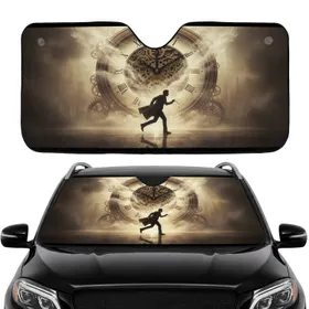 Ornate Antique Clock Running Man Reflective Ground - Road Trip Gift Car Sunshade
