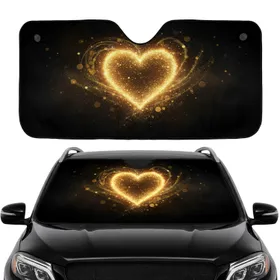 Glowing Golden Amber Heart Bokeh - Car Interior Upgrade, Commute Accessory Car Sunshade