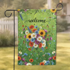 Welcome Script Wildflower Meadow Butterfly Bloom - Home Decor Gift for Gardeners Garden Flag