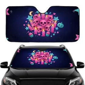 Pink Skulls Cat Ears Glowing Candles Stars Moons Cupcakes Pumpkin Orb Travel Essentials Car Sunshade