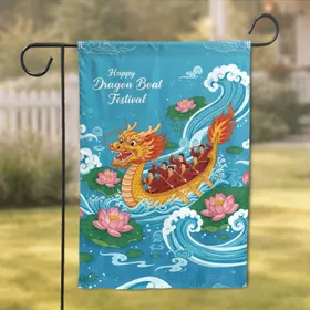 Golden Dragon Boat Lotus Happy Dragon Boat Festival Celebration Garden Flag