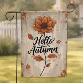 Autumn Flower Burnt Orange Petals Rust Leaves Hello Autumn - Fall Home Decor Gift Garden Flag