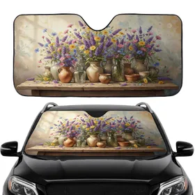 Lavender Wildflower Bouquets Rustic Still Life - Car Interior Upgrade Car Sunshade