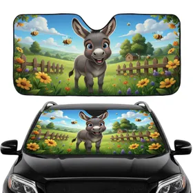 Baby Donkey Wildflower Meadow & Bees - Road Trip Gift for Donkey Lover Car Sunshade