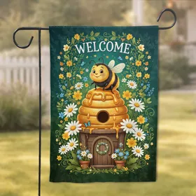 Bumblebee Beehive Welcome Sign Floral Garden - Home Decor Gift Garden Flag