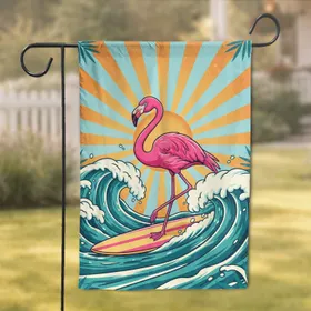 Hot Pink Flamingo Surfboard - Beach Home Decor Gift for Surf Lover Garden Flag