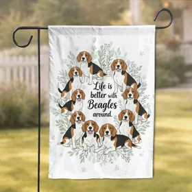 Tri-Color Beagle Dogs Botanical Paw Prints - Beagle Lover Home Decor Gift Garden Flag