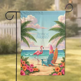 Pink Flamingo Adirondack Chair Surfboards Tropical Beach - Home Decor Gift Garden Flag
