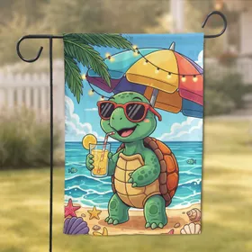 Smiling Turtle Sunglasses Beach Ocean - Home Decor Gift for Beach Lovers Garden Flag