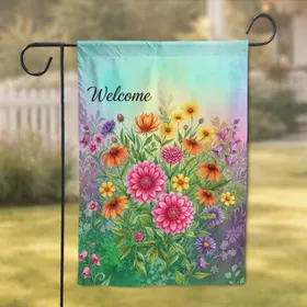 Welcome Wildflower Garden Hot Pink Orange Purple Yellow Bellflower - Home Decor Gift Garden Flag