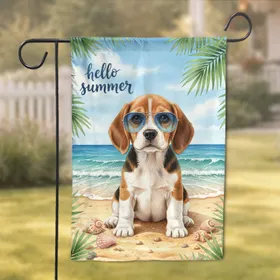 Beagle Puppy Sunglasses Beach - Hello Summer Ocean Coastal Decor Dog Lover Garden Flag
