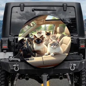 Siamese Ragdoll Cats Driving Luxury Vehicle Interior - Cat Lover Gift for Car Owners Spare Tire Cover