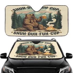 Jovial Brown Bear Campfire Beer Stein 'SHUH DUH FUH CUP' Text - Car Interior Upgrade Car Sunshade