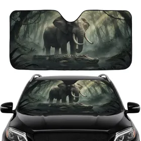 Massive Majestic Elephant Powerful Alligator Jungle Scene - Car Interior Upgrade Car Sunshade