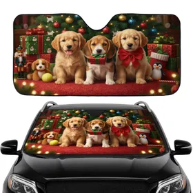 Golden Retriever Beagle Puppies Christmas Gifts - Car Interior Upgrade for Dog Lovers Car Sunshade