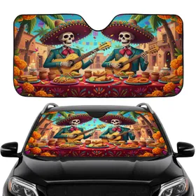 Calaveras Mariachi Band Mexican Street Food - Day of the Dead Travel Essentials Car Sunshade