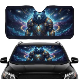 Majestic Cosmic Blue Bear Golden Celestial Armor Galaxy - Road Trip Gift Car Sunshade