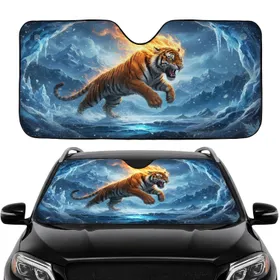 Roaring Tiger Flame Mane Arctic Mountain - Travel Essentials Wildlife Lover Gift Car Sunshade