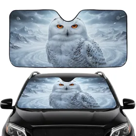 Majestic Snowy Owl Orange Eyes Arctic Mountain Snow Blizzard - Car Interior Upgrade Car Sunshade