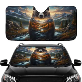 Majestic Grizzly Bear Autumn Wilderness - Car Interior Upgrade Road Trip Gift Car Sunshade