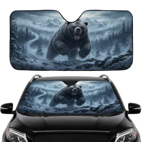 Powerful Snarling Grizzly Bear Winter Wilderness - Bear Lover Road Trip Gift Car Sunshade