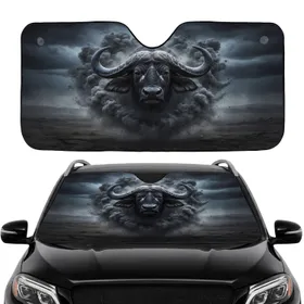 Water Buffalo Head Smoke Swirls Stormy Sky - Car Interior Upgrade for Wildlife Lover Car Sunshade