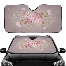 Blooming Pink Flowers Golden Leaves Organic Botanical Car Interior Upgrade for Drivers Car Sunshade
