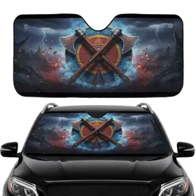 Viking Battle Axes Shield Norse Runic Knotwork Ancient Battleground - Car Interior Upgrade Car Sunshade