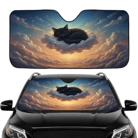 Black Kitten Sleeping Illuminated Clouds Stars Twilight Sky Car Interior Upgrade Car Sunshade