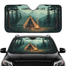 Camping Is My Life Tent Campfire Mountain - Road Trip Gift for Camper Lover Car Sunshade