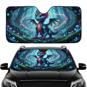 Enchanted Forest Rainbow Baby Dragon - Travel Accessory Car Sunshade