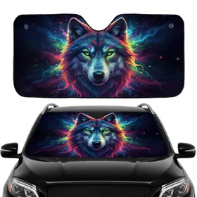 Aurora Wolf Head Cosmic Nebula - Road Trip Travel Accessory Car Sunshade