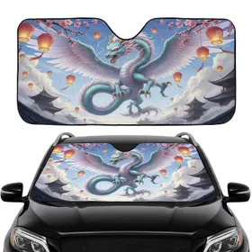 Majestic East Asian Dragon Pagoda Lanterns Cherry Blossom Car Interior Upgrade Car Sunshade