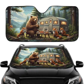 Brown Bear Red Fox Picnic Camper Wilderness Travel Essentials Car Sunshade