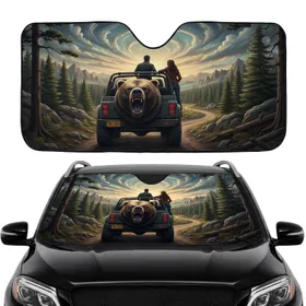 Roaring Grizzly Bear Adventurers Wilderness Outdoor Road Trip Gift Car Sunshade
