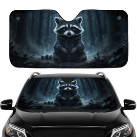 Luminous Blue Eyes Baby Raccoon Hoodie - Deep Forest Night Car Interior Upgrade Gift Car Sunshade