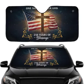 America 1776-2026 Cross American Flag - USA 250th Anniversary Car Interior Upgrade Car Sunshade