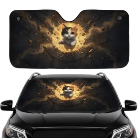 Calico Cat Emerging Glowing Cracked Stone Car Interior Upgrade Car Sunshade