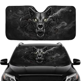 Wolf Skull Barbed Wire Roses - Car Interior Upgrade for Wolf Lovers Car Sunshade